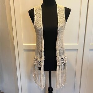 Dolled Up Beige Crochet Vest with Fringe Size M